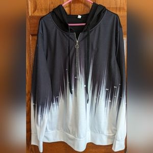 Ombre Black & White 3/4 Zip Pullover Hoodie Size XL